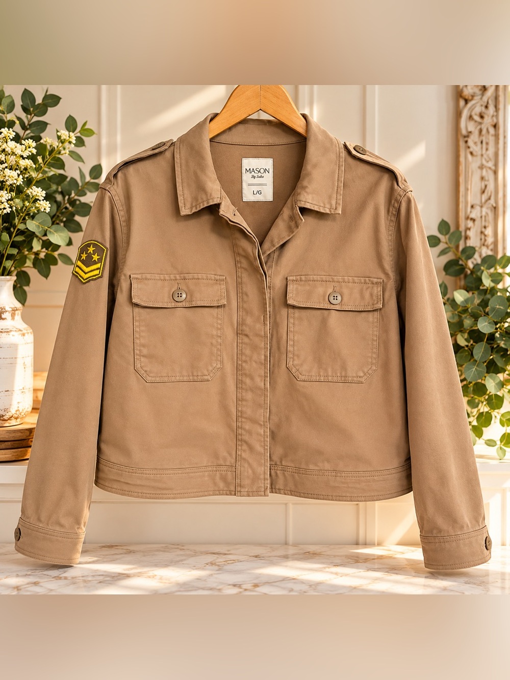 MASON Khaki Utility Jacket with Patch Detail